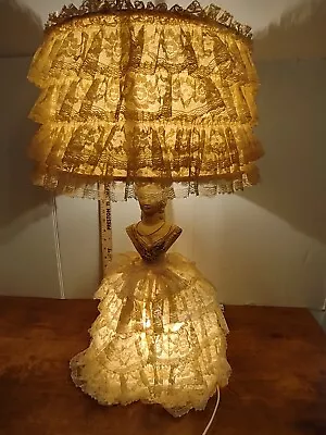 Vintage Victorian Lady 25  Double Light Table Lamp With Lace Shade & Lace Dress • $99.99