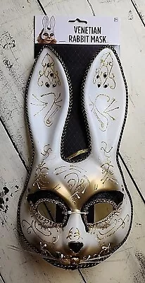 New Venetian Rabbit Mask White Gold Black Sparkle Halloween Costume Wall Hanging • $14.41