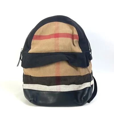 BURBERRY 3958527 Backpack Mega Check Pattern Bag Canvas/Leather Beige/Black • $891