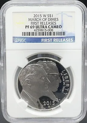 2015-W March Of Dimes Commem Proof Silver Dollar NGC PF69 UC First Releases • $39