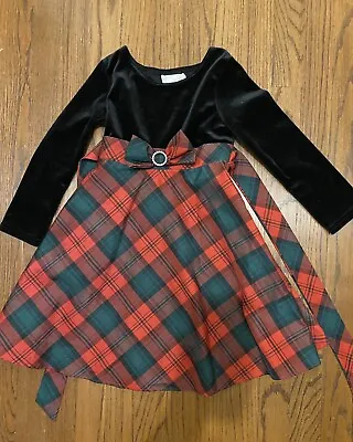 Dollie & Me Girls Christmas Dress 1-Piece L/S Black Top Red Plaid Skirt EUC S 5 • $10.50