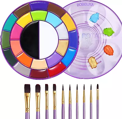 BOBISUKA Face Body Paint Palette Set 24 Colors SFX Painting Makeup Kit + 10pcs • £13.21