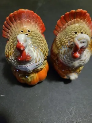 Vintage Turkey Sitting On A Pumpkin Salt And Pepper Shakers • $14.99