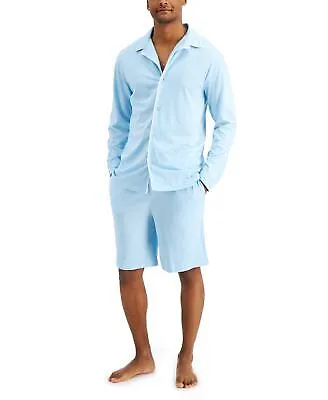 Club Room Mens Piped Pajama Shirt Light Blue M LT/PASBLUE Size MEDIUM S/S • $7.99