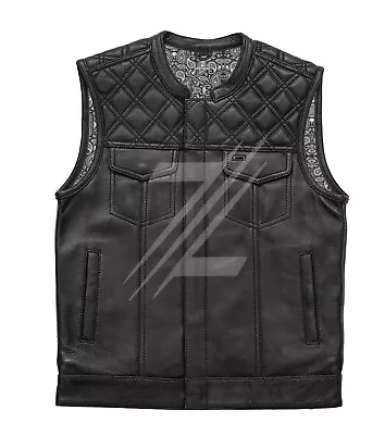 Men's Cowhide Motorcycle Leather Vest Handmade Diamond Quilted Bikers Gang Vests • $162