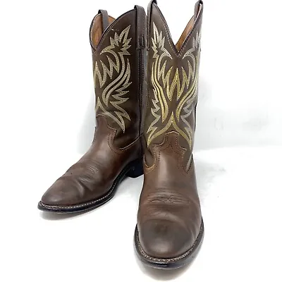 Laredo 4212 Cowboy Boots Mens Sz 8.5 D Brown Leather Embroidered  Western • $38.99