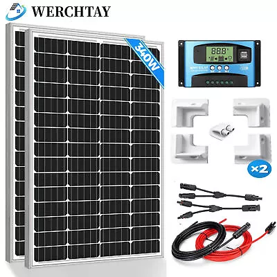 12V 100W 200W 300W Solar Panel Kit With Mounting Brackets RV Caravan Camper Van • £319.98