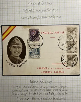 1937 Malaga Spain Civil War Patriotic Postcard Cover General Franco • $119.99