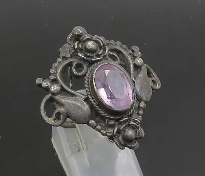 925 Sterling Silver - Vintage Amethyst Dark Tone Cocktail Ring Sz 4.5 - RG23455 • $63.12