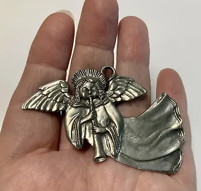 Vtg Large Pewter Angel Playing Musical Instrument Horn Pendant Designer Seagull • $18.69