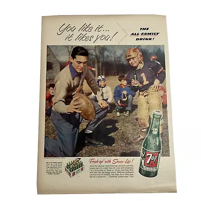 Vintage 7up Soda Print Ad 1953 Kids Father Football Player Family Pack Green • $3.99