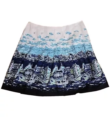 Talbots Wm Full Skirt Blue Venice Italy City Scene Gondola Pleat 20 W EXCELLENT  • $22