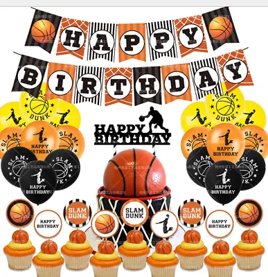 $23.95 • Buy BASKETBALL DUNK NBA HOOP BANNER BALLOONS CAKE/Cupcake Topper  PACKAGE PARTY 