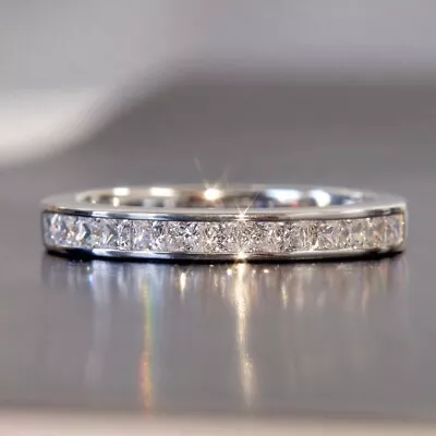 1.78 TCW Princess Moissanite Eternity Wedding Band In 14K White Gold Plated • $149.24