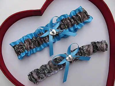 NEW Mossy Oak Camouflage Camo Turquoise Wedding Garter Prom Hunting Chick Deer  • $13.46