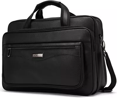 Leather Briefcase For Men Large Capacity 15.6 Inch Laptop Business Black 3  • $143.82