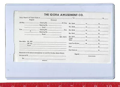 Vintage Idora Park Daily Receipt Of Ticket Sales Youngstown Ohio  • $10