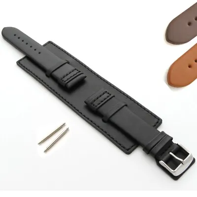 Genuine Leather Watch Strap Military Style Cuff 18mm 20mm 22mm 24mm Mens Womens • £18.95