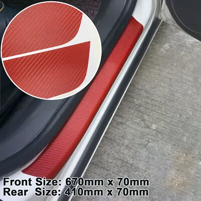 $13.90 • Buy 4x 1Set 3D Carbon Fiber Vinyl Decal Car Door Sill Red Protect Stickers #B NI J
