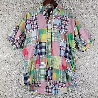 Ralph Lauren Shirt Men's Medium Button Up Patchwork Colorblock Madras Blake EUC • $29.88