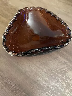 Vintage Murano Art Glass Amethyst Purple Bowl Detailed Rim Controlled Bubbles • $34.99