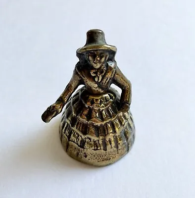 Vtg Solid Brass Hand Bell Woman W/ Hoop Skirt Holding Lantern Or Cowbell 2.5  • $9.95