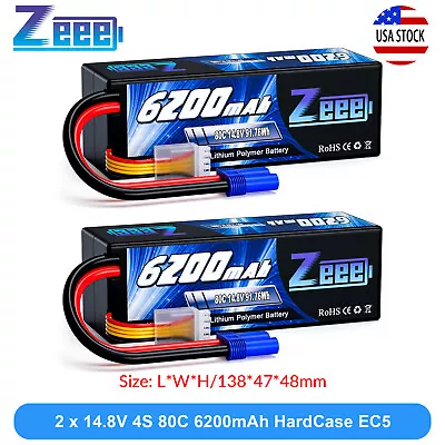 2x Zeee 4S Lipo Battery 6200mAh 14.8V 80C EC5 HardCase For RC Car Truck Buggy • $91.92