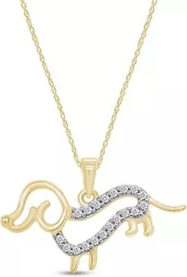 Dachshund Dog Pendant 18  Necklace With Round Cubic Zirconia 925 Sterling Silver • $36.79