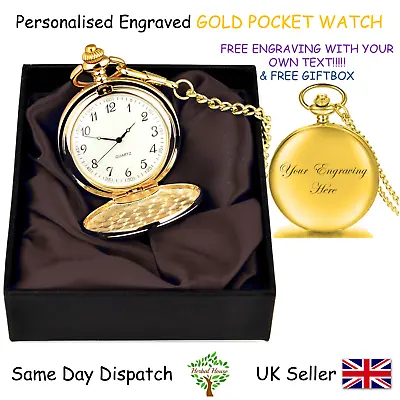 Personalised Engraved Pocket Watch-Wedding Gift Birthday-Silver Gold Black • £19.19