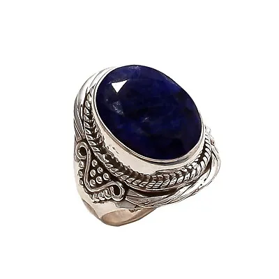 925 Sterling Silver Blue Sapphire Big Gemstone Vintage Jewelry Man & Women Ring • $19.07