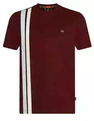 Mens Merc London Racing Stripe Cotton T-shirt Belmont - Wine • £34.99