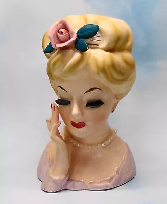 Vintage Inarco E-193/M Lady Head Vase 5 1/2 Inches Lavender Dress Pearls Issues • $19.95