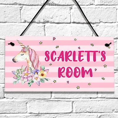 Personalised Pink Unicorn Door Name Plaque Baby Girl Daughter Bedroom Room Sign • £3.99