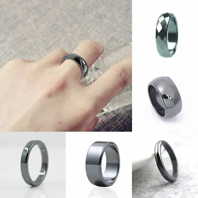 Unisex Natural Smooth Hematite Basic Rings Band Non-magnetic Finger Ring New • $2.64