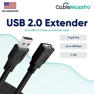 USB 2.0 Extension Extender Cable Cord Type A Male To A Female 3-15FT HIGH SPEED • $4.25