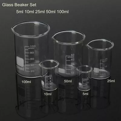 5Pcs/Set Glass Beaker Chemistry Laboratory Borosilicate Measuring • $8.01