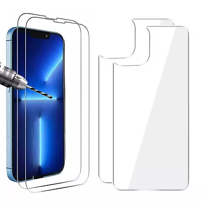 $12.99 • Buy X2 Tempered Glass Screen Protector For Apple IPhone 13 Pro Max Front + Film Back