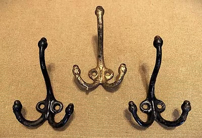 Vintage Cast Iron Triple Acorn Hat Coat Towel Wall Hooks Lot Of 3 Free Shipping • $21