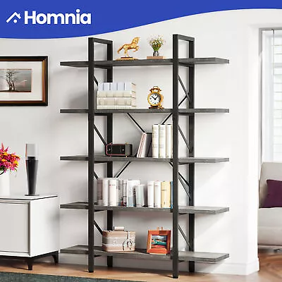 5 Tier Industrial Bookcase Rustic Wood Bookshelf Home Rack Wide Display Storage • $93.99