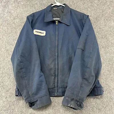 VTG Workwear Jacket Men Medium Blue Navy Quilted Lined Talon Zipper Thomas 70s • $44.95