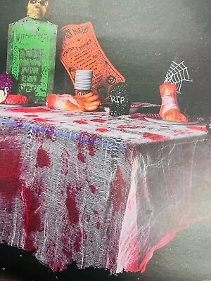 Halloween Bloody Gauze Table Wall Backdrop Horror Zombie Scene House Decoration • £4.99