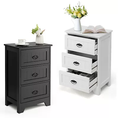 Giantex Bedside Table 3-Drawer Nightstand End Table Sofa Side Table Vintage • $83.95