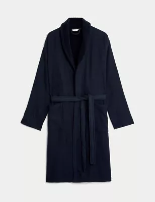 M&S Marks And Spencer Pure Cotton Waffle Dressing Gown Robe Men - Navy - Small • £40