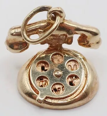 Vintage 14K Yellow Gold Rotary Telephone .75  Charm 2.42 Grams Stated I Love U • $89.50