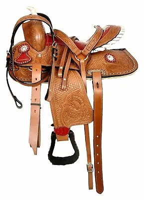 Premium Leather Miniature Western Barrel Racing Horse Tack Saddle With Free Ship • $337.49