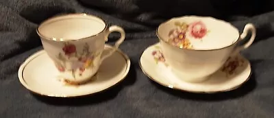 Pair Of Vintage English Bone China Teacup & Saucers Florals Adderley &Stafford • $12