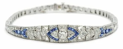 5Ct Round Vintage Art Deco Lab Created White & Blue Diamond Bracelet 925 Silver • $179.99