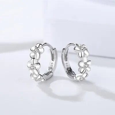 925 Sterling Silver HAWAIIAN PLUM Clear CZ Small Hoop Huggie Girls Earrings 10mm • $14.95