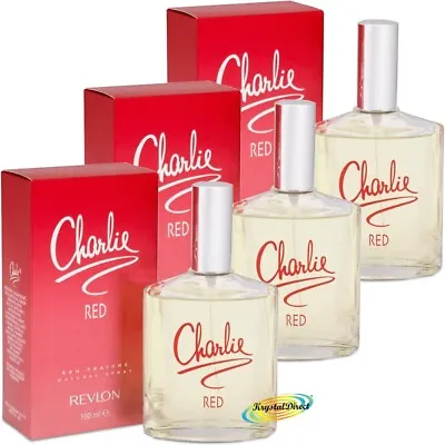 3x Revlon Charlie RED EAU Fraiche Natural Spray 100ml Women's Fragrance • £19.50