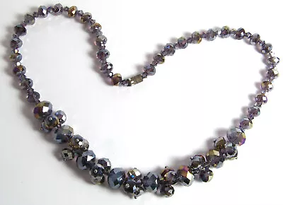 Gray AB Faceted Crystal Beads Necklace W Magnetic Clasp Vintage • $13.50